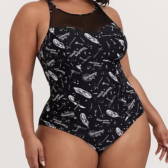 Torrid Harry Potter Swimsuit Spells Flying Keys Alohomora Bathing Suit One Piece - Picture 1 of 14